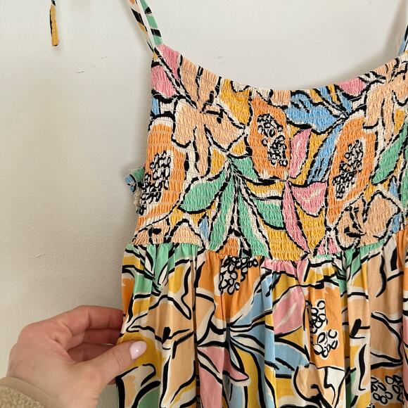 ASTR The Label Marlene Floral Print Smocked Sleeveless Maxi Dress Orange L - Picture 5 of 11